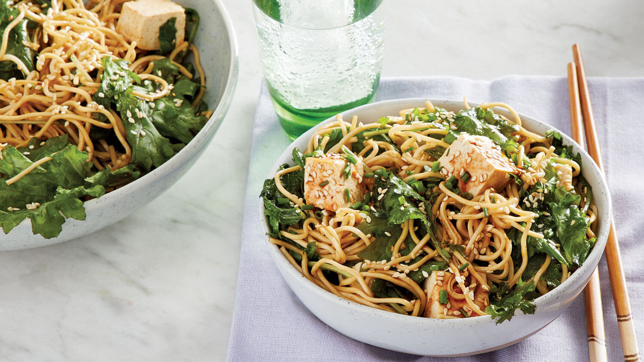 Sesame Noodles with Kale & Tofu