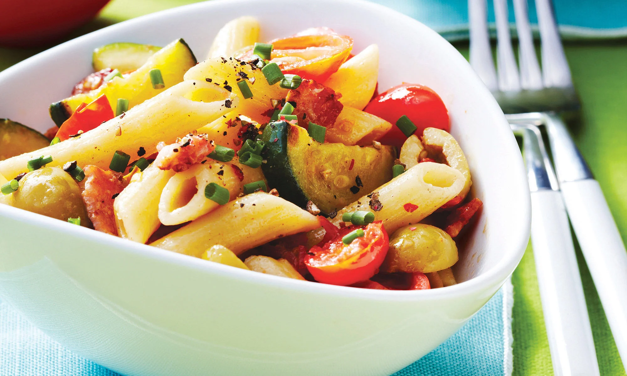 Zucchini, Olive & Bacon Pasta