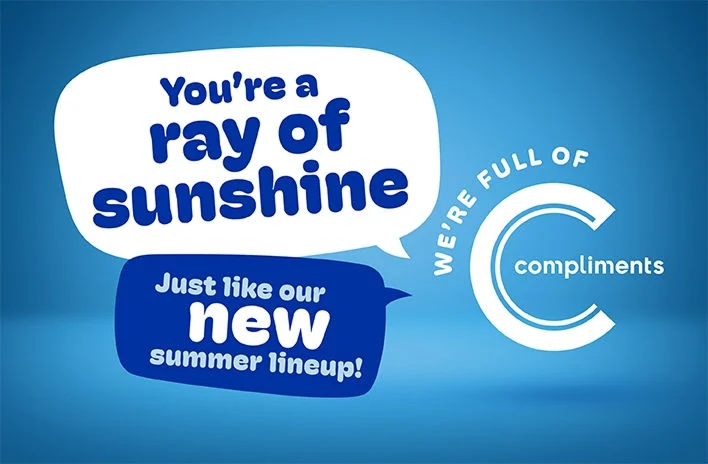 Red banner with text You know how to shop and Compliments logo