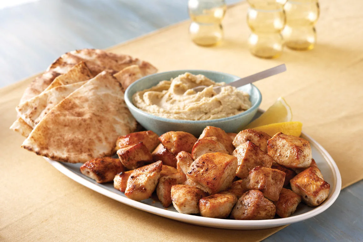 Mediterranean Chicken Skewers with Hummus and Pita