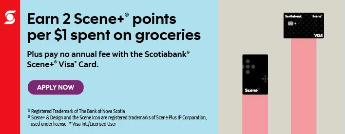 Earn 2 Scene+ points per $1 spent on groceries