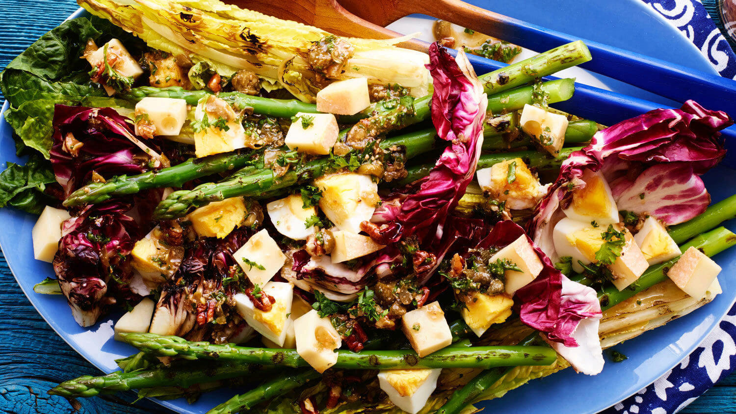 Caesar Egg Salad with Oka & Grilled Greens