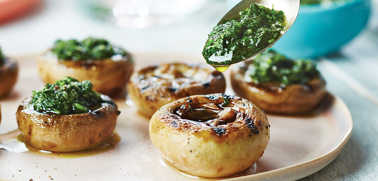 Grilled Pesto-Filled Mushrooms
